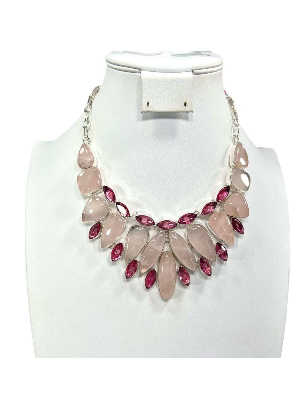 Rose Quartz 925 Gemstone Large Necklace